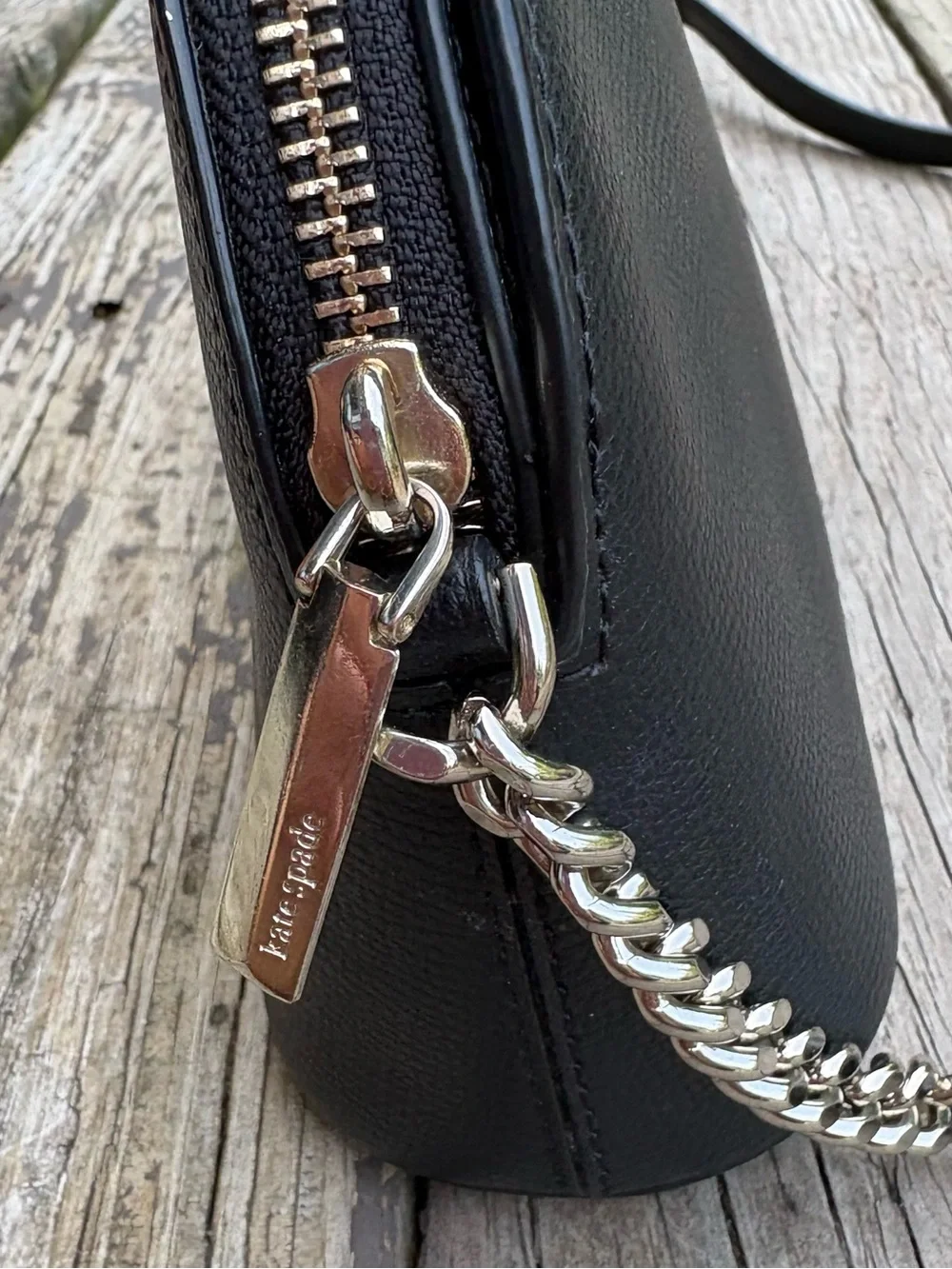 kate spade Black Pebbled Leather Crossbody with Gold Logo